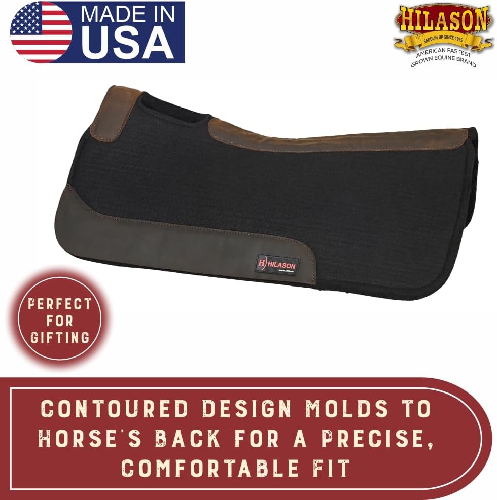HILASON Western Wool Felt Horse Saddle Pad W/Distressed Wear Leather Made in USA | for Horses