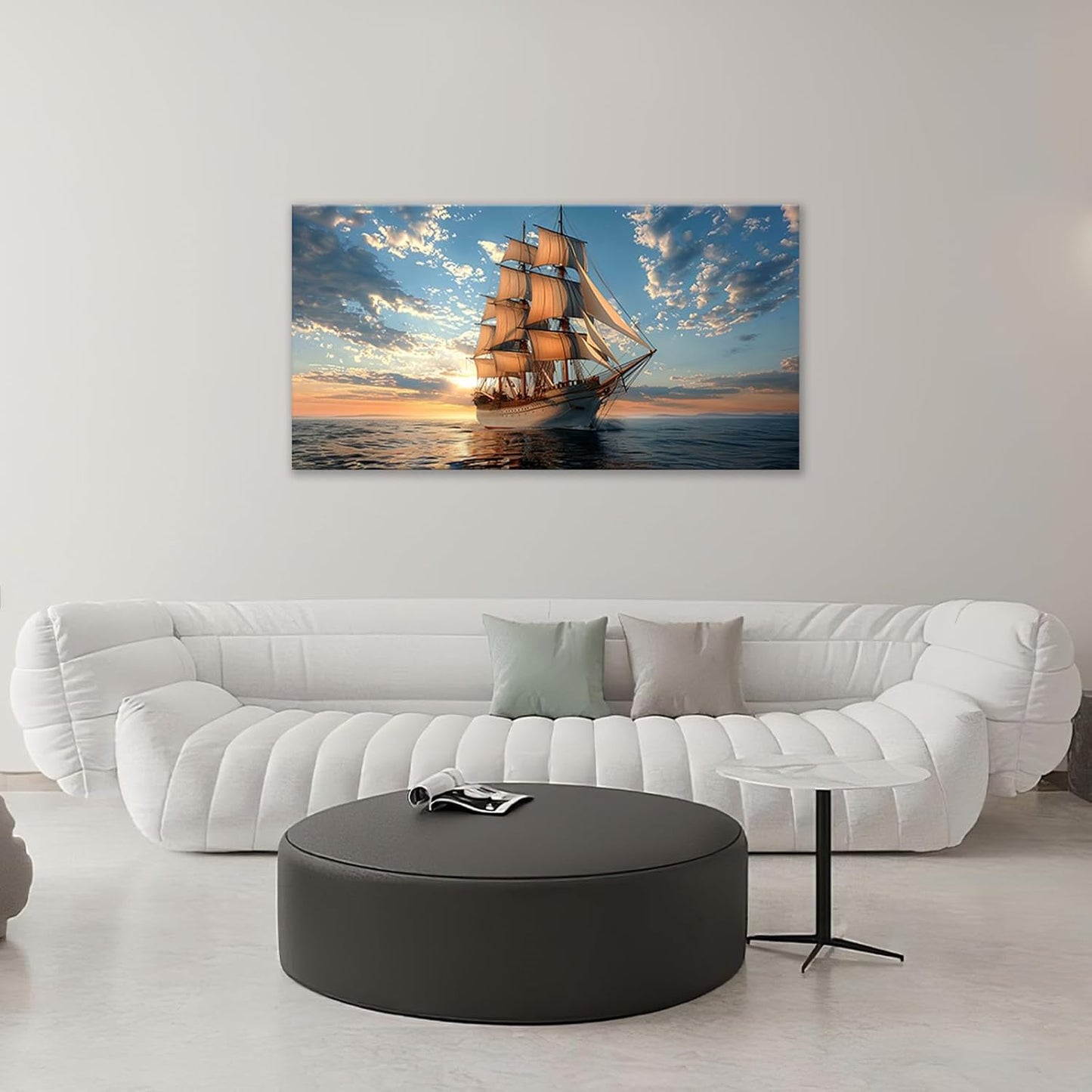 Large Nautical Ship Wall Art for Living Room Sailboat Ocean Landscape Art Big Space Size Bedroom Office Canvas Prints Pictures Painting Artwork Office Bedroom Home Decor 60"x30"