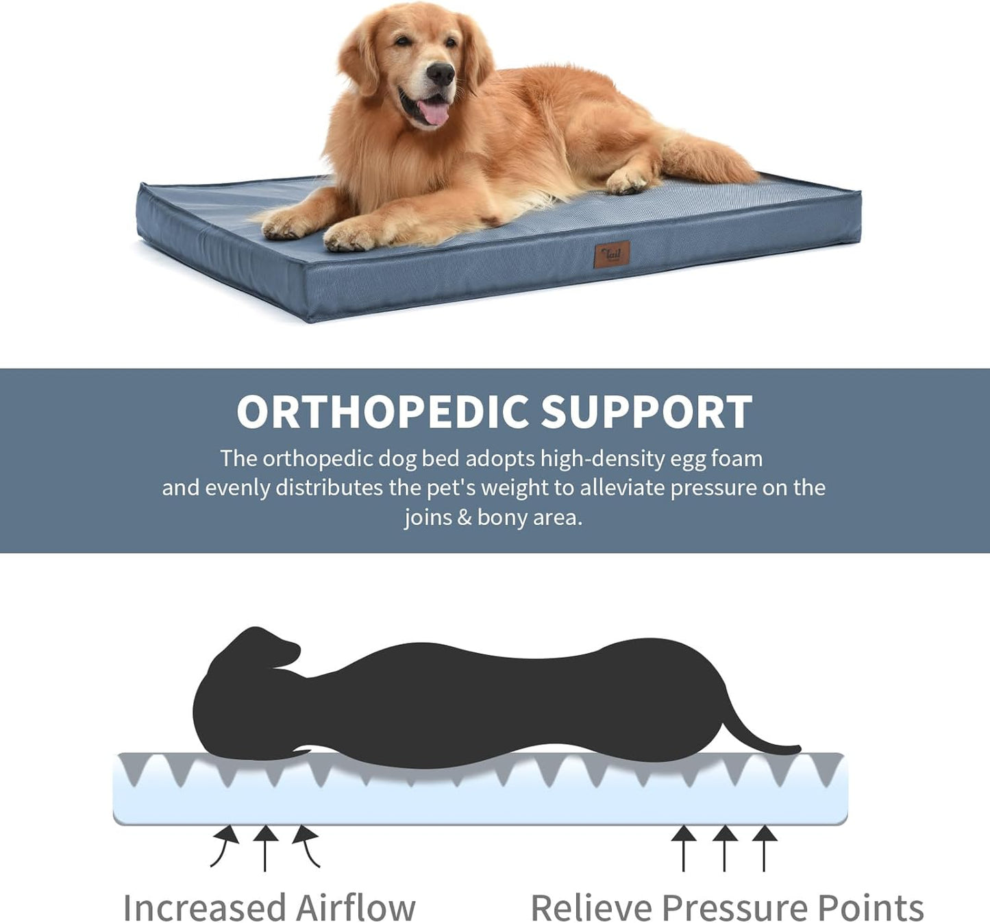 Dog Beds for Large Dogs, Orthopedic Dog Bed for Extra Large Dogs, Big Waterproof Pet Bed with Washable Removable Oxford Cover, Blue