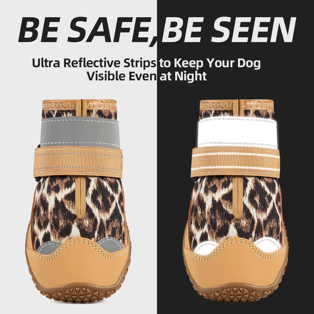 Dog Shoes for Large Dogs, Medium Dog Boots & Paw Protectors for Hardwood Floors, Outdoor Dog Booties for Hot Pavement Winter Snow Hiking, Waterproof Dog Shoes with Reflective Strips Size 8