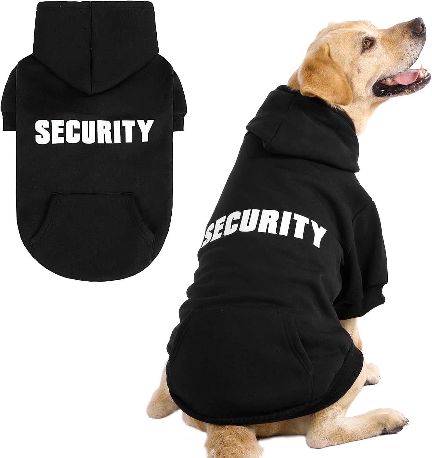 KOOLTAIL Security Dog Hoodie, Fall Puppy Sweater Clothes for Small Medium Large Dogs, Soft Warm Winter Pet Cold Weater Coats Hooded Sweatshirt with Pocket, Dog Halloween Costume for Girl Boy, Black XL
