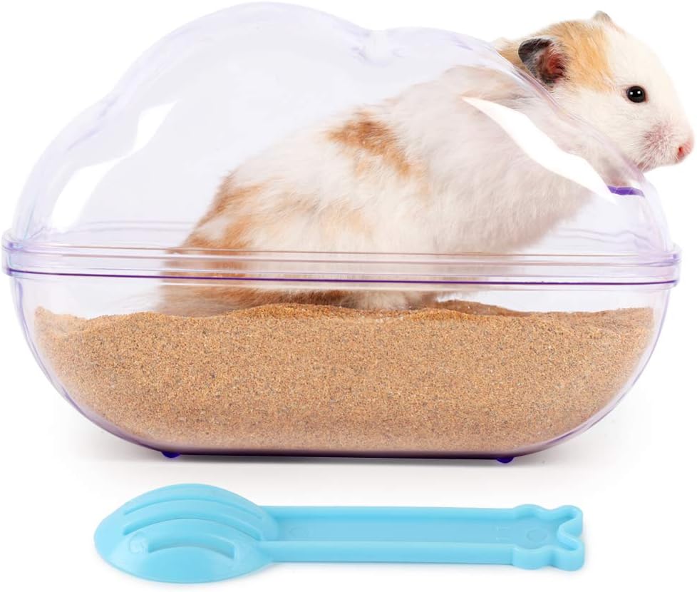 BUCATSTATE Sand Bath Container for Hamster Transparent Toilet with Scoop Set Dust Bath Sandbox Cage Accessories for Small Animals(Purple, Large)