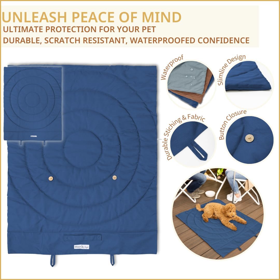 Portable Dog Mat - Waterproof & Foldable Pet Bed - Ideal for Indoor, Outdoor, Cafes, Travel, Camping, Grooming & Training - 39"x30" - Includes Carry Bag - Durable, Washable & Lightweight - Blue