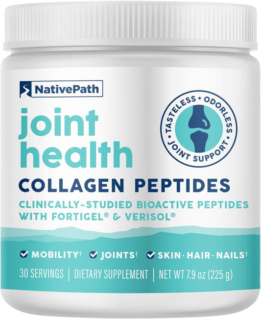 NativePath Joint Health Advanced Formula, Type 1 & 3 Peptides with Fortigel & Verisol, Grass-Fed Unflavored Collagen for Women & Men, 30 Servings