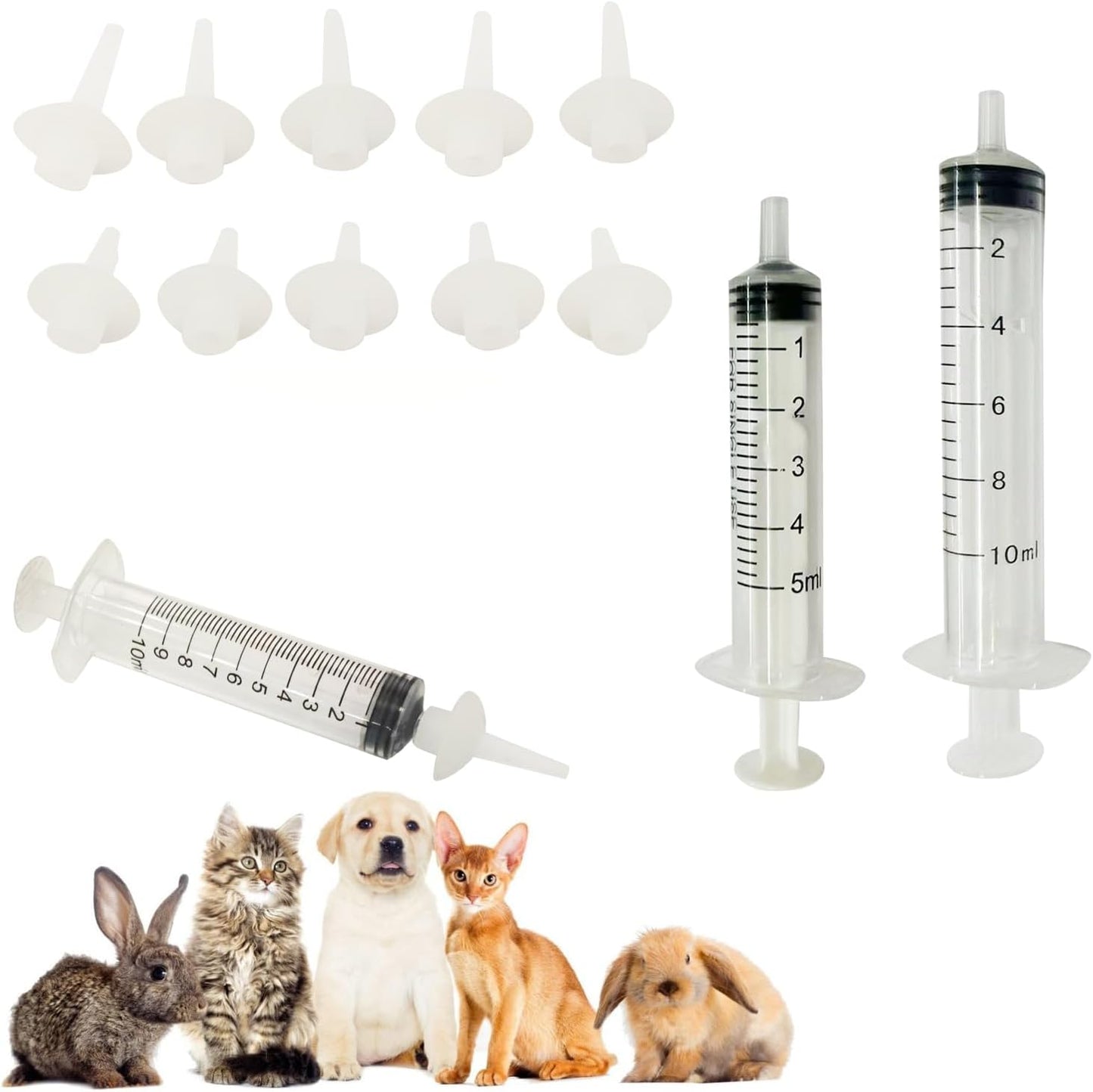 Artecare 10 Pcs Kitten Feeding Nipples and Nursing Syringe,Pet Nursing Nipples with Syringes,Nipples for Puppies Nipple for Kittens,Reusable for Newborn Kittens, Puppies, Rabbits,Small Animals
