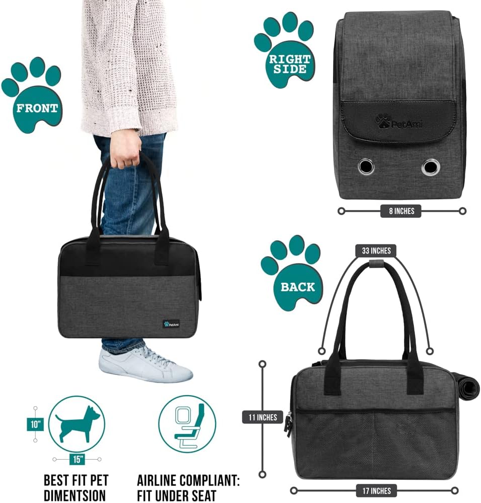 PetAmi Dog Purse Carrier for Small Dogs, Airline Approved Soft Sided Pet Carrier with Pockets, Ventilated Dog Carrying Bag for Puppy Cat, Dog Travel Supplies Bag, Sherpa Bed, Max 12 lbs, Dark Gray