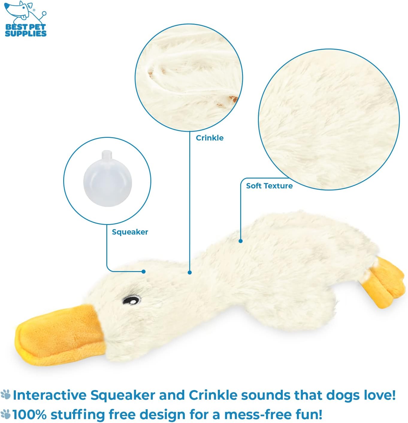 Best Pet Supplies Interactive Squeaky Dog Chew Toy, Ideal Dog Toys for Chewers, Small, Medium & Large Dogs, and Fetch Lovers - Crinkle Duck (White), Large