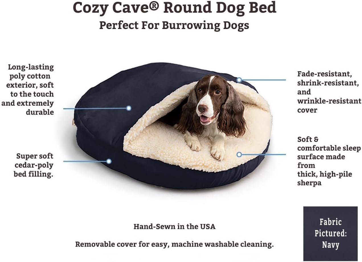 Snoozer Cozy Cave Dog Bed - Indoor Dog Bed with Cover Cave, Covered Calming Burrow for Medium & Large Sized Pets with Blanket Attached, Enclosed, Washable - XL, Olive