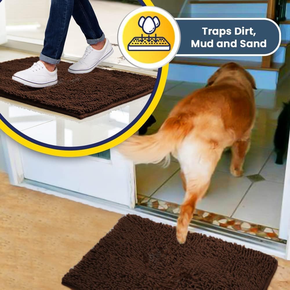 Muddy Mat® AS-SEEN-ON-TV Highly Absorbent Microfiber Door Mat and Pet Rug, Non Slip Thick Washable Area and Bath Mat Soft Chenille for Kitchen Bedroom Indoor and Outdoor - Chocolate Brown 3ft x 8ft