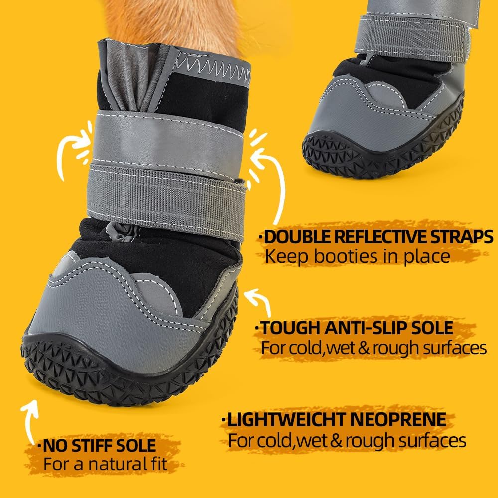 Dog Shoes for Large Dogs, Medium Dog Boots & Paw Protectors for Hardwood Floors, Outdoor Dog Booties for Hot Pavement Winter Snow Hiking, Waterproof Dog Shoes with Reflective Strips Size 6