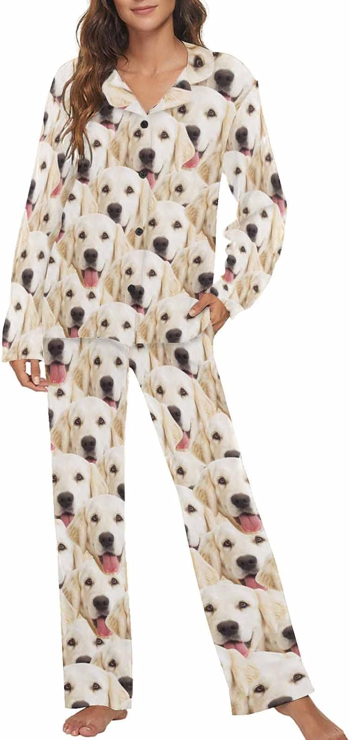 MyPupSocks Custom Face Pajamas for Women Set, Personalized Photo Long Sleepwear XS-XXL