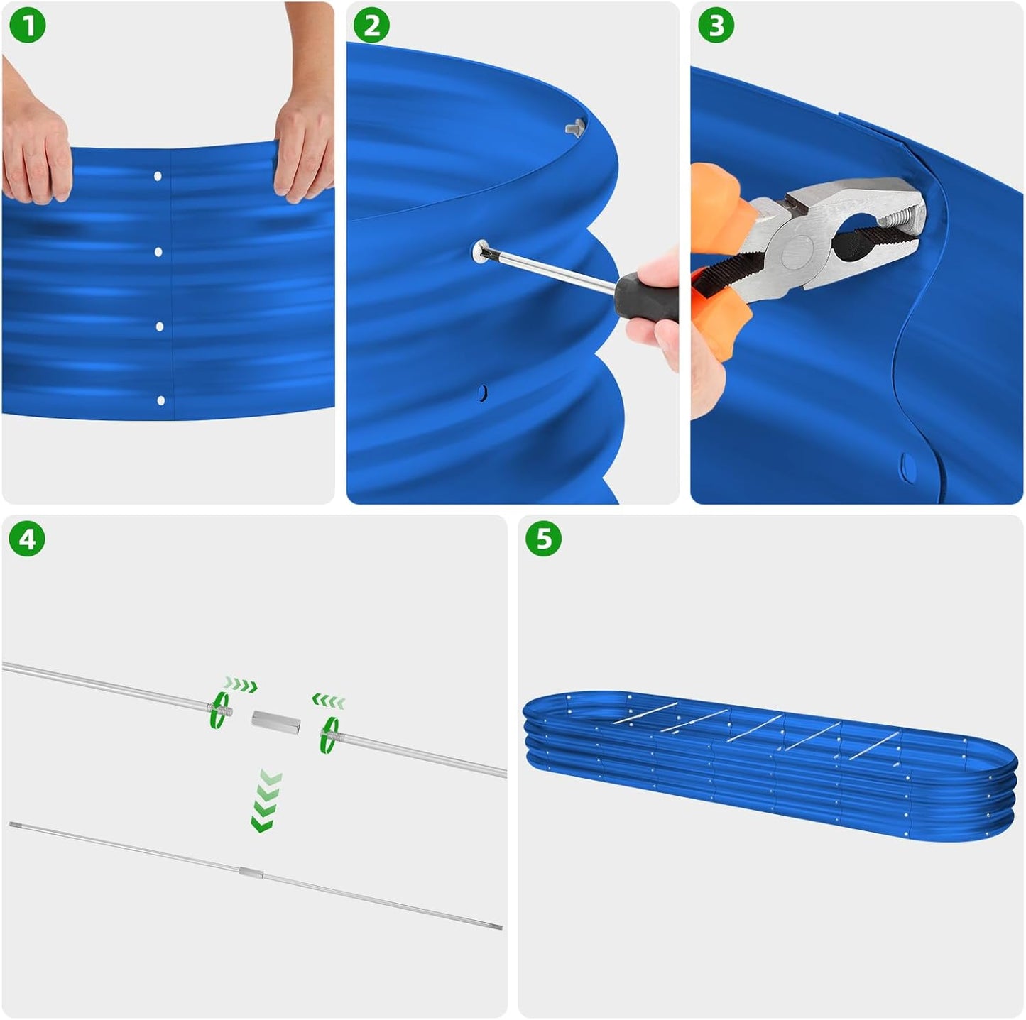 Land Guard 8×2×1ft Galvanized Raised Garden Bed Kit, 108 Gallon Capacity Raised Garden Boxes Outdoor, Oval Metal Raised Garden Beds for Vegetables, Blue(with 10 Connecting rods)