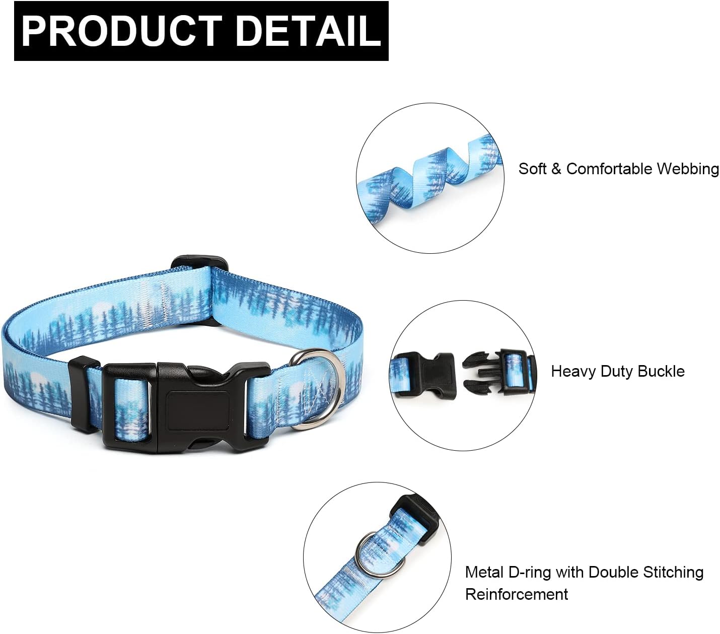 Mercano Adjustable Dog Collar - Special Design Patterns, Soft Nylon Comfortable Durable Pet Collar for Small Medium Large Dogs (M, Forest)