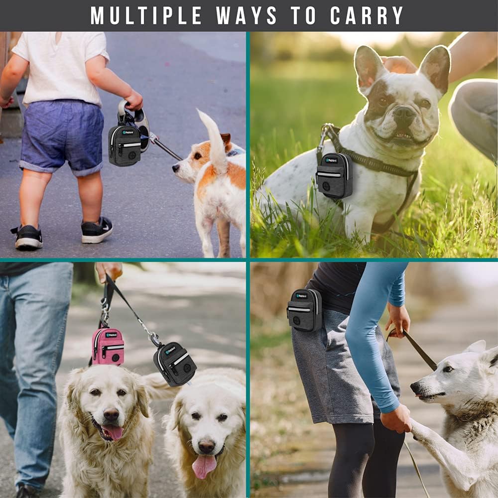 PetAmi Dog Poop Bag Holder for Leash, Dog Pet Waste Bag Dispenser For Poop With Clip, Doggy Puppy Walking Accessories Travel Camping, Dog Treat Pouch Supplies Must Have With Dog Bag Roll, Dark Gray