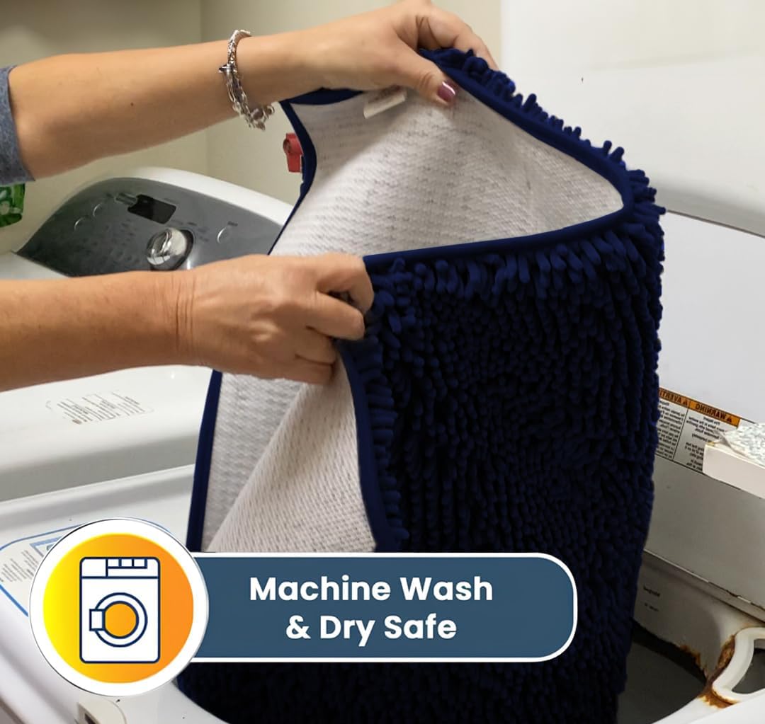 Muddy Mat® Shown on TV – Super Absorbent Door Mat Indoor, Microfiber Quick Dry Chenille Entryway Rug, Non-Slip Front Door Mat, Indoor Mats for Entryway, Machine Washable Pet Rug, Navy Blue 24"x36"