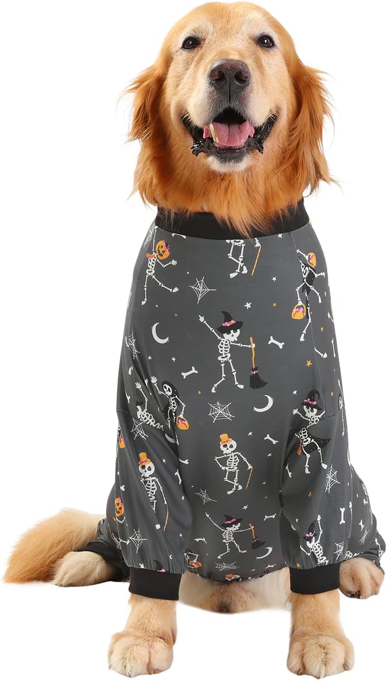 HDE Dog Pajamas One Piece Jumpsuit Lightweight Dog PJs Shirt for M-3XL Dogs Skeleton Bones - XL