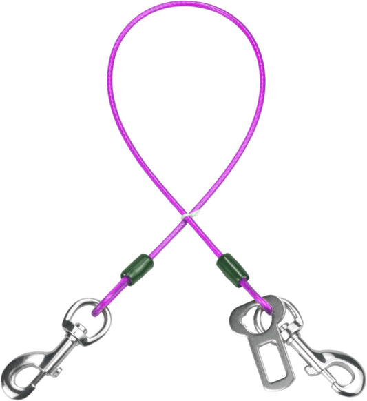 Dog Seat Belt Harness for Car,Dog Seatbelt of Coated Wire Leash Safety Restraint,No Chew Tether Cable Vehicle,Double Clips & Latch(Purple, 32 inch/80 CM)