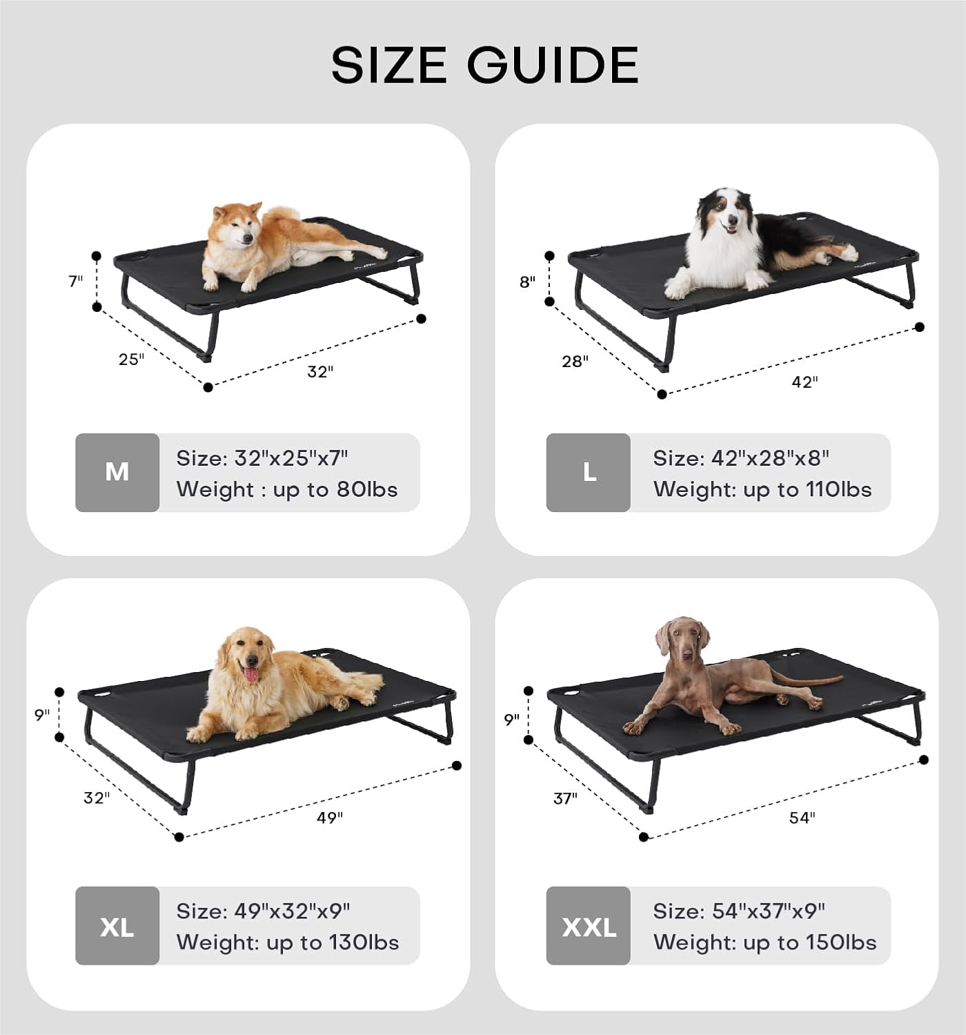 Made4Pets Elevated Cooling Dog Bed for Small Medium Dogs – Raised Pet Cot with Breathable Mesh, No-Slip Feet, Chew-Resistant Frame, Portable Indoor & Outdoor Dog Hammock Bed, 32"x25", Black