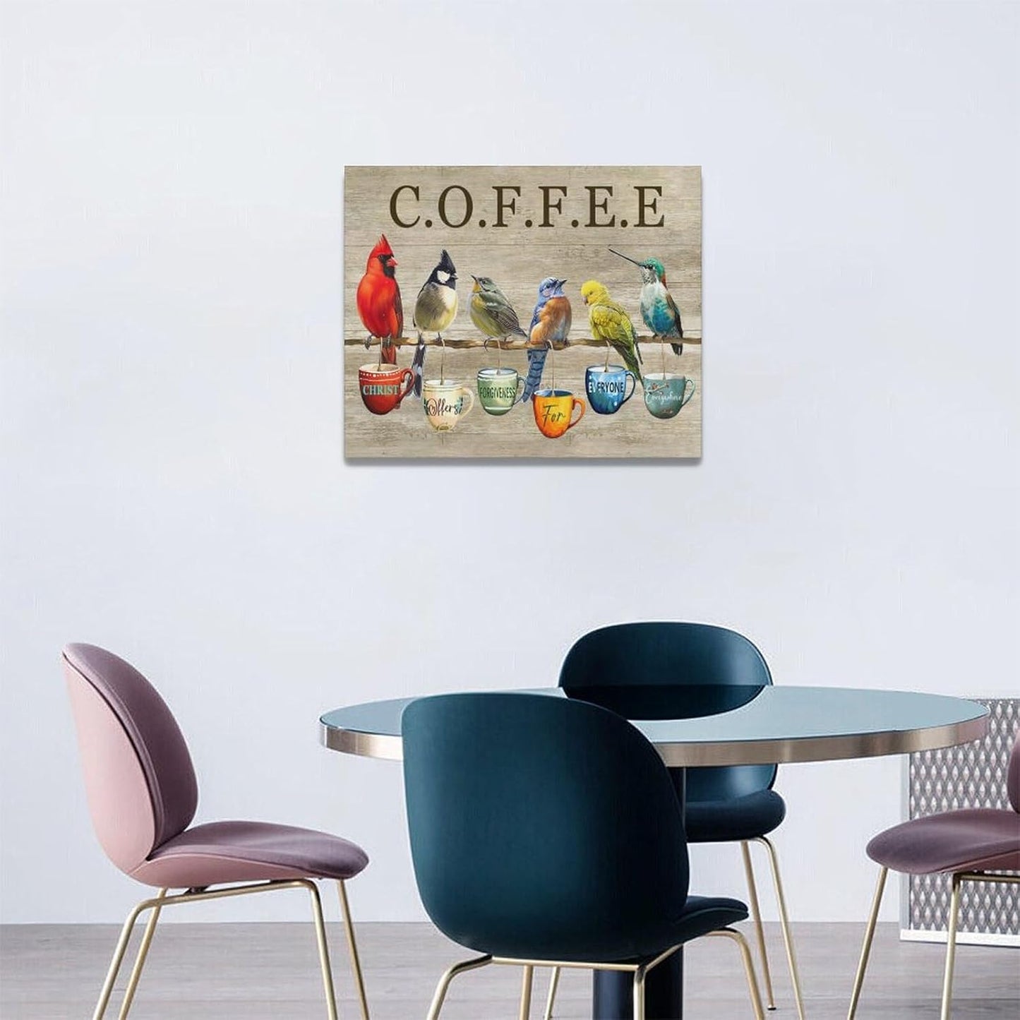 Rustic Bird Coffee Wall Art Kitchen Christ Coffee Pictures Wall Decor Farmhouse Cardinal Hummingbird Canvas Print Painting Artwork for Coffee Bar Living Room Bedroom 16"x20"