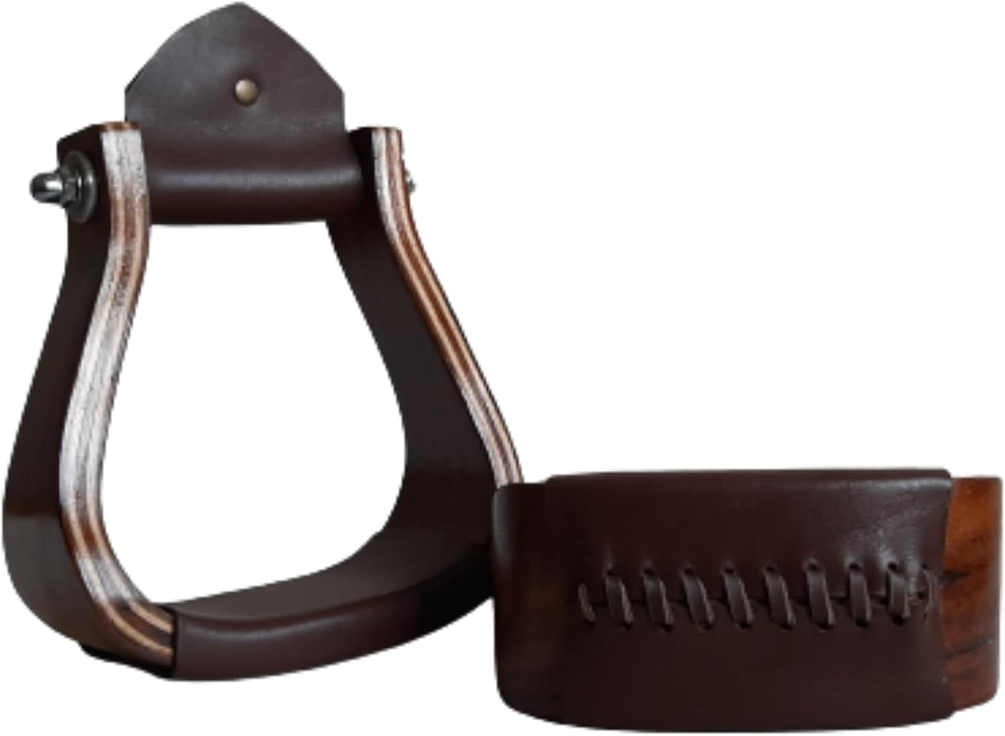 Wooden Wide Western Leather Covered Stirrups, Wooden Bell Saddle Stirrups