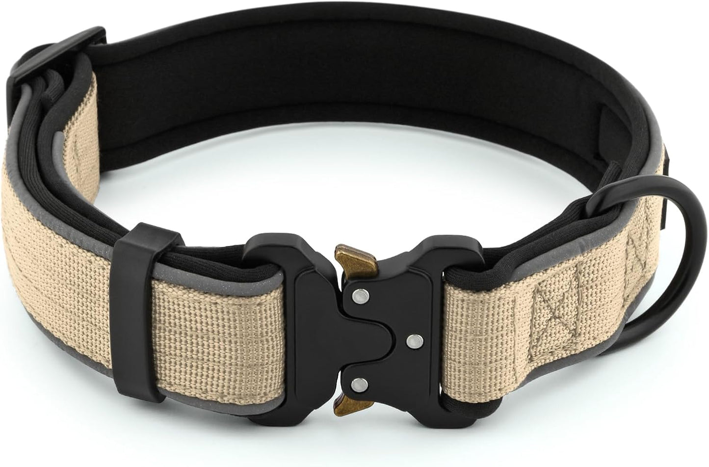 Plutus Pet Tactical Dog Collar, Reflective, Adjustable Heavy Duty Dog Collar, Soft Padded and Comfortable, for Small Medium and Large Dogs (Beige, M)