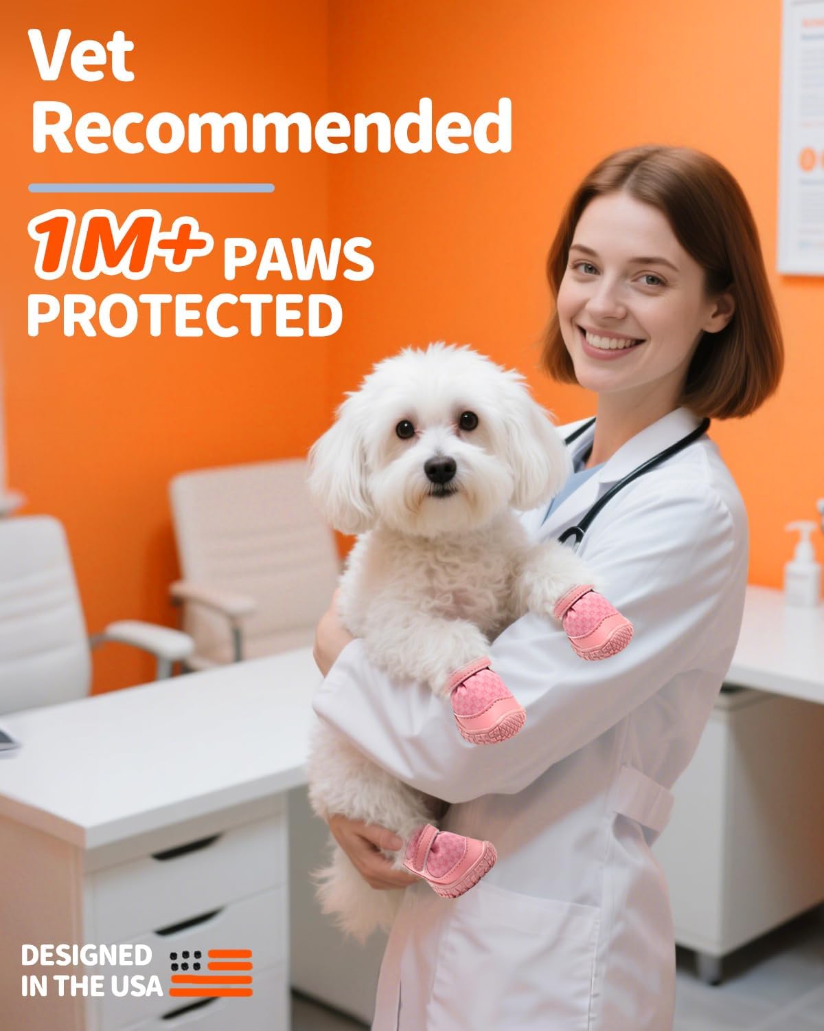 Dog Shoes for Small Dogs, Double Binding Straps Puppy Boots & Paw Protectors for Summer Hot Pavement, Winter Snow, Dog Booties with Anti-Slip Rubber Soles for Beach Hardwood Floor Pink Size 1