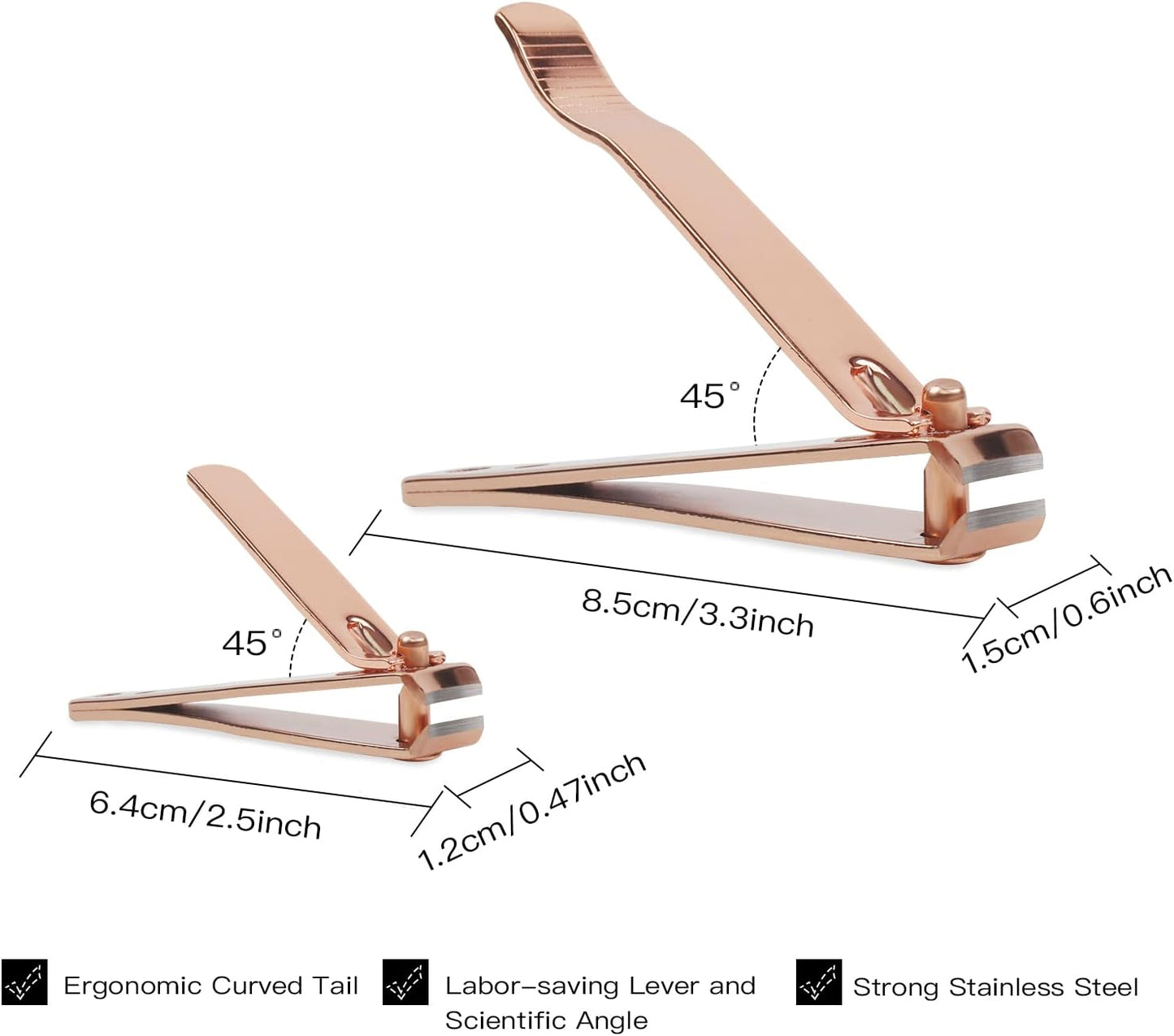 Rocutus 2pcs/Set Portable Nail Scissors Adult Pedicure Nail Clippers Household Small Scissors Foot Manicure Scissors Manicure Tools (Rose Gold)