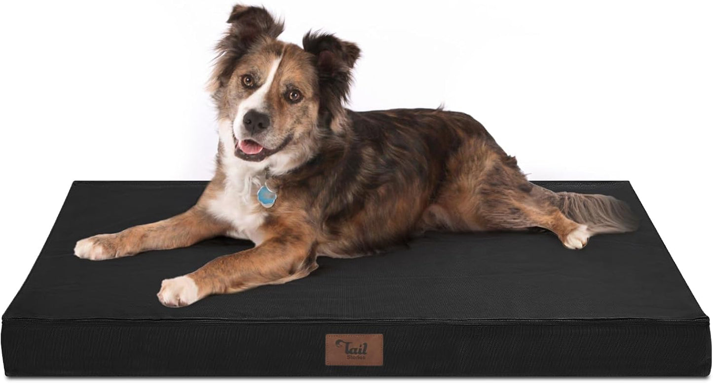 Orthopedic Dog Bed for Large Dogs, Big Waterproof Washable Dog Bed for Large Sized Dogs with Egg Crate Foam Pet Bed Mat, Removable Oxford Cooling Cover, Black