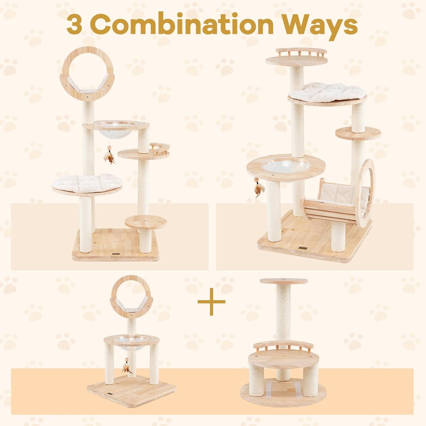 PETSITE 57 Inches Tall Wooden Cat Tree, Multi-Level Cat Tower with Scratching Posts, Space Capsule Bed, Padded Platform and Hanging Ball, Modern Transformable Cat Tree Tower for Indoor Cats Large