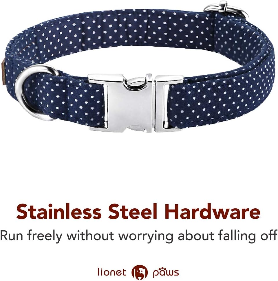 Lionet Paws Boy Dog Collar with Bowtie, Comfortable Adjustable Cute Navy Blue Bow Tie Collar for Male Dogs Gift, Medium, Neck 13.5-22 inches