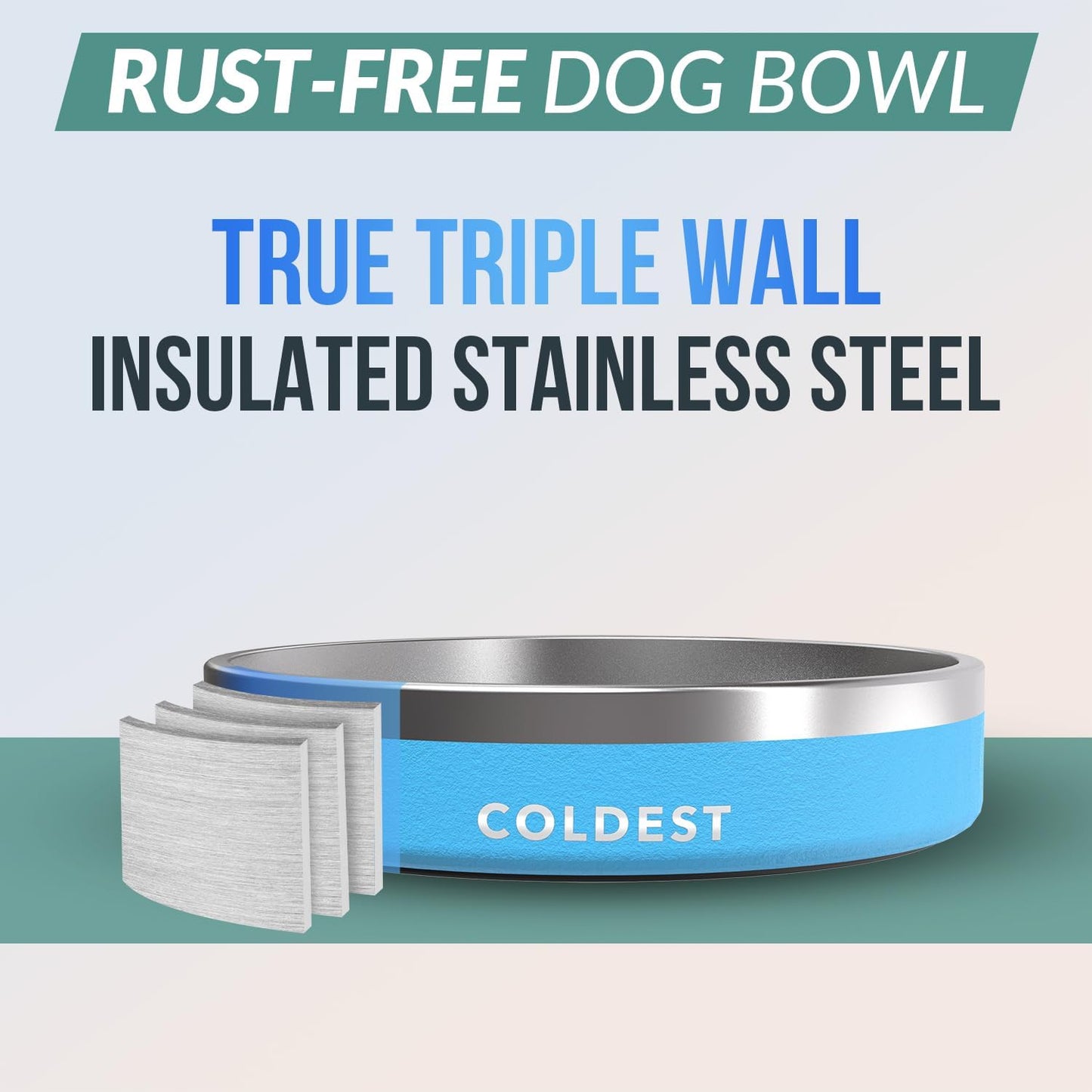 Coldest Dog Bowl - Anti Rust Metal, Non Slip, 3 Layers Insulated Stainless Steel Dog Bowls - Spill Proof & Heavy Duty - Water Bowl for Dogs, Cats & Pets, Dish Washer Safe (21 oz, Celestial Blue)