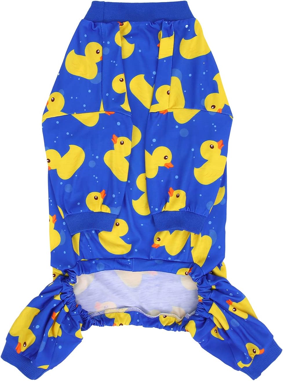HDE Dog Pajamas One Piece Jammies Jumpsuit Pet Clothes Outfit Stretchy Lightweight Comfy Shirt Pjs for M-3XL Dogs Ducks Blue - L