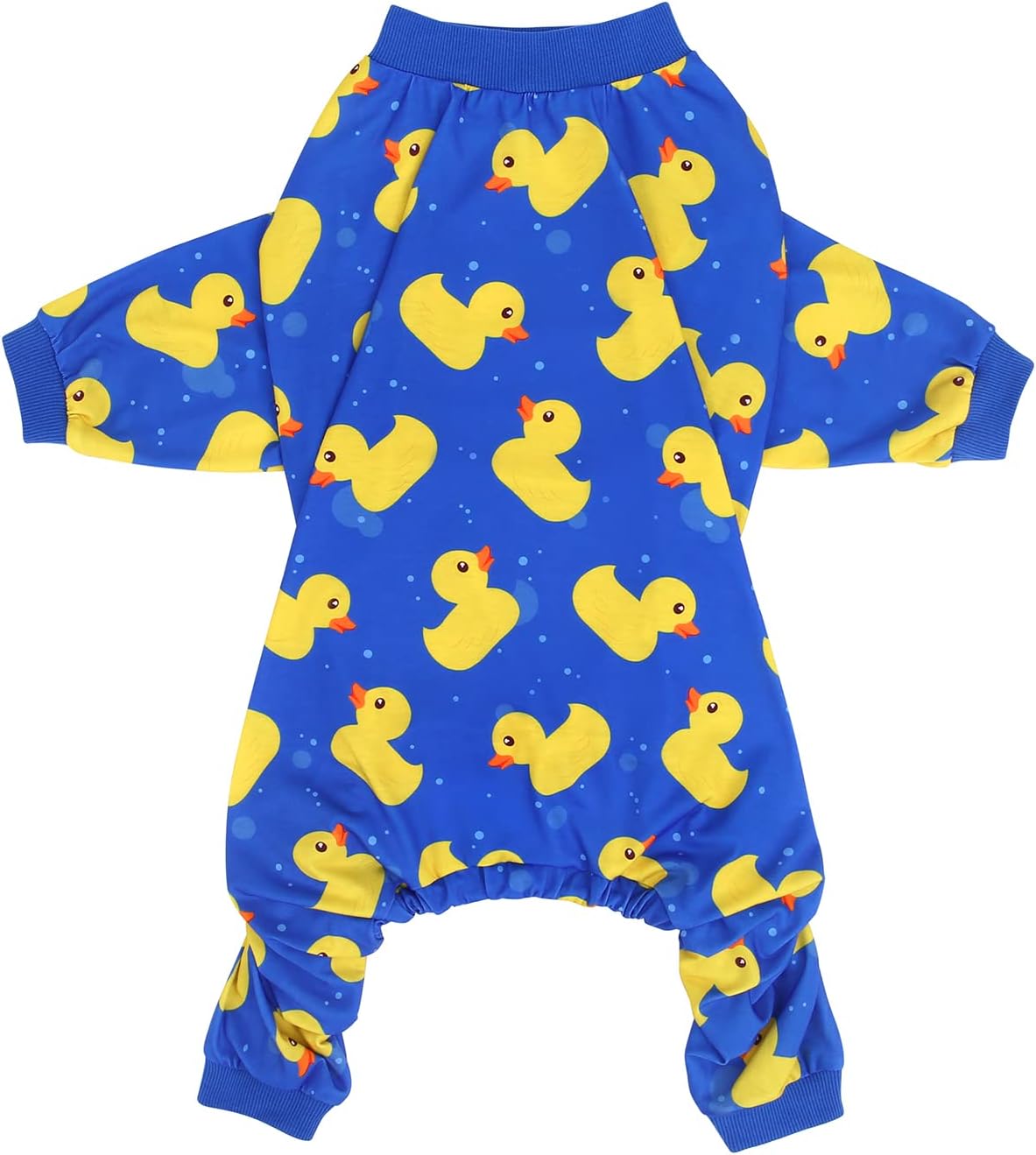 HDE Dog Pajamas One Piece Jammies Jumpsuit Pet Clothes Outfit Stretchy Lightweight Comfy Shirt Pjs for M-3XL Dogs Ducks Blue - 3XL