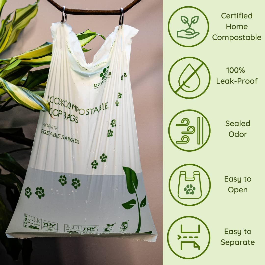 Pawtria Certified Home Compostable Dog Poop Bags (240), Biodegradable Poop Bags, Cat Litter, Vegetable Starches, Eco-friendly Dog Waste Bags, Leak proof, Easy to Open, Give Back
