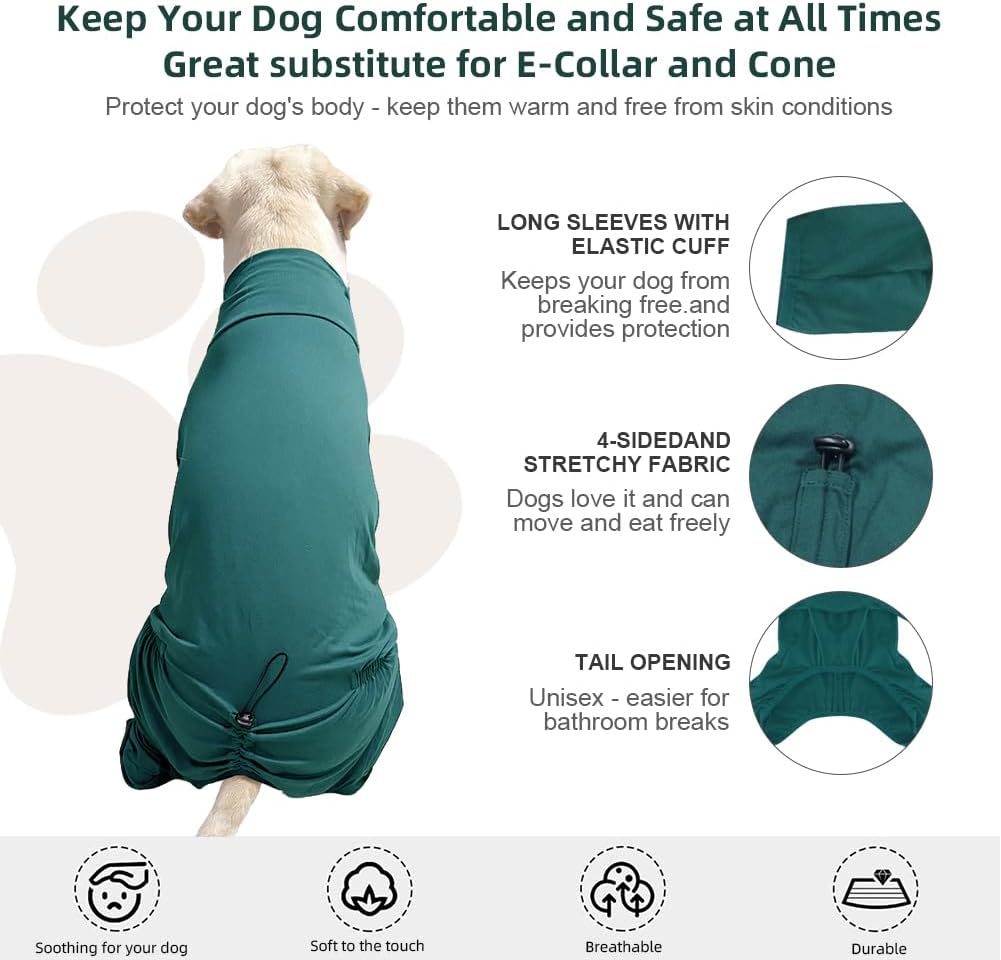 Dog Pyjamas PJS Sweater Clothes and Home Clothing Suitable for Medium to Large Breeds of Dogs, Dog Neutering Suits, Extra-Large Stretch Fabric, Four-Legged Clothes(Thin Dark Green, 2XL)