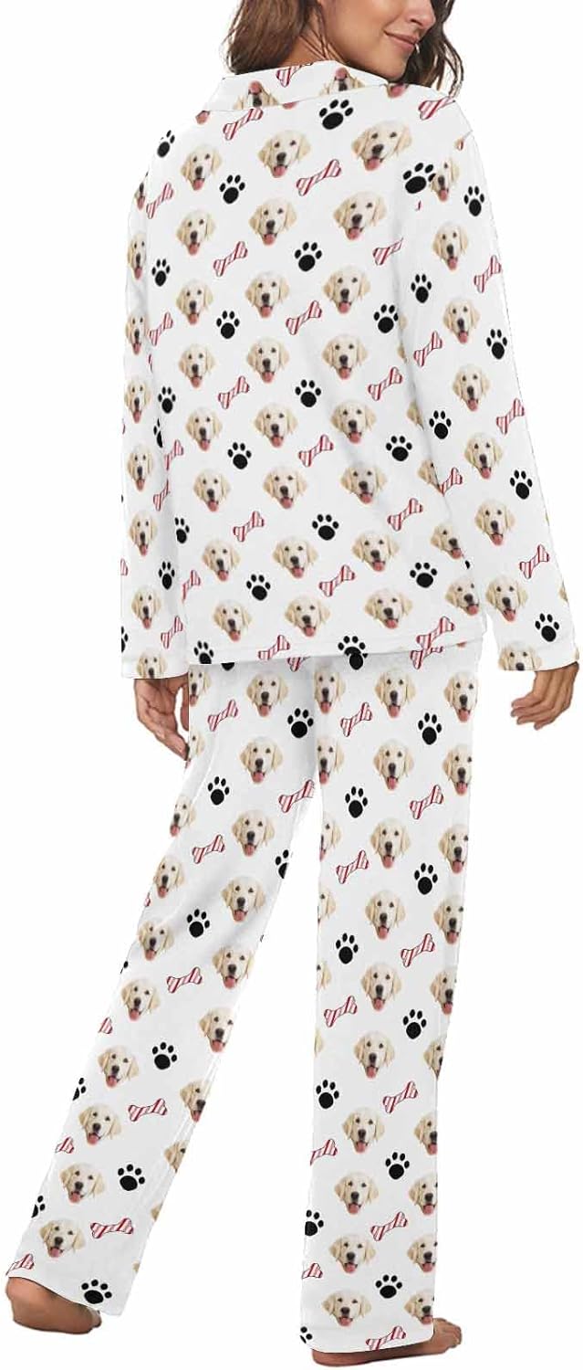 MyPupSocks Custom Face Pajamas for Women Set, Personalized Photo Long Sleepwear XS-XXL