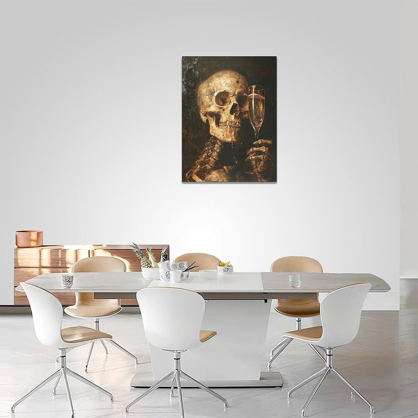 Quorin Gothic Skeleton Wall Art Goth Skull Champagne Wall Decor Dark Academia Pictures Horror Canvas Print Painting Artwork for Bathroom Living Room Bedroom 12"x16"
