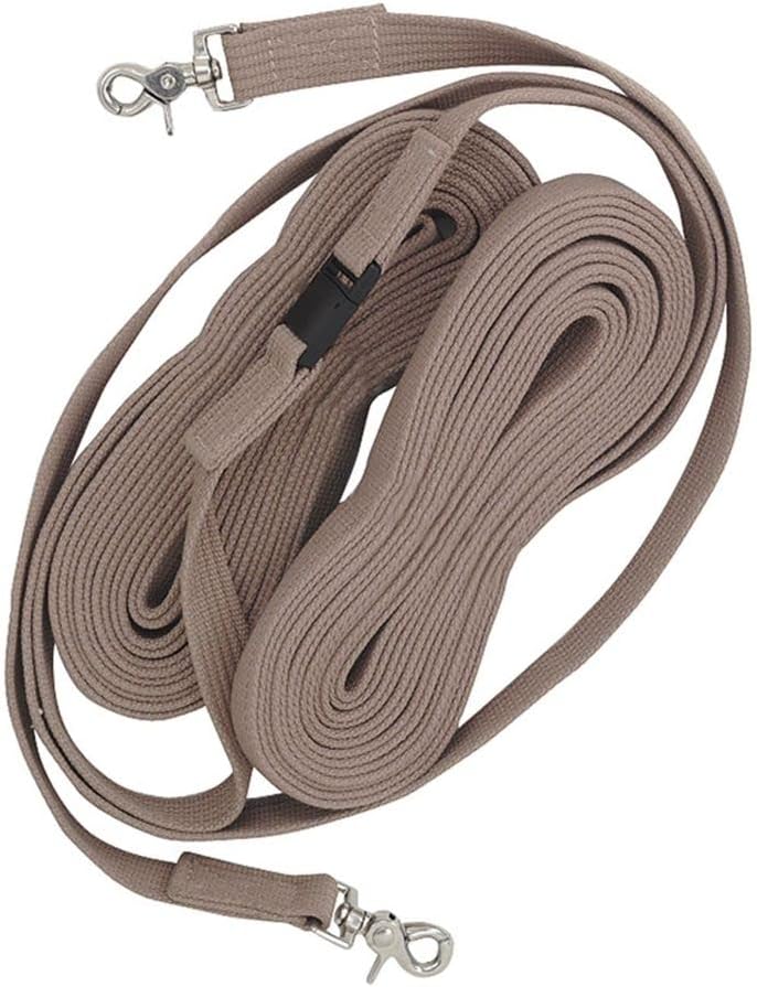 Dura-Tech Brown Cotton Web Long Lines | Ideal for Youngsters and Green Horses | for Beneficial Ground Training | Usable with Saddle or Surcingle | Heavy-Duty Cotton Web
