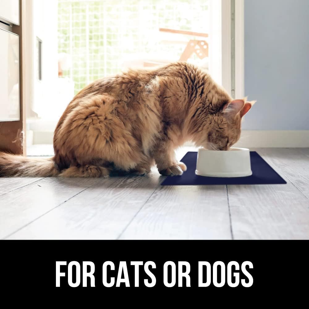 GORILLA GRIP 100% Waterproof Raised Edge BPA Free Silicone Pet Feeding Mat, Dog Cat Food Mats Contain Spills Protects Floors, Placemats for Cats and Dogs Water Bowl, Pets Accessories 32x24 Navy