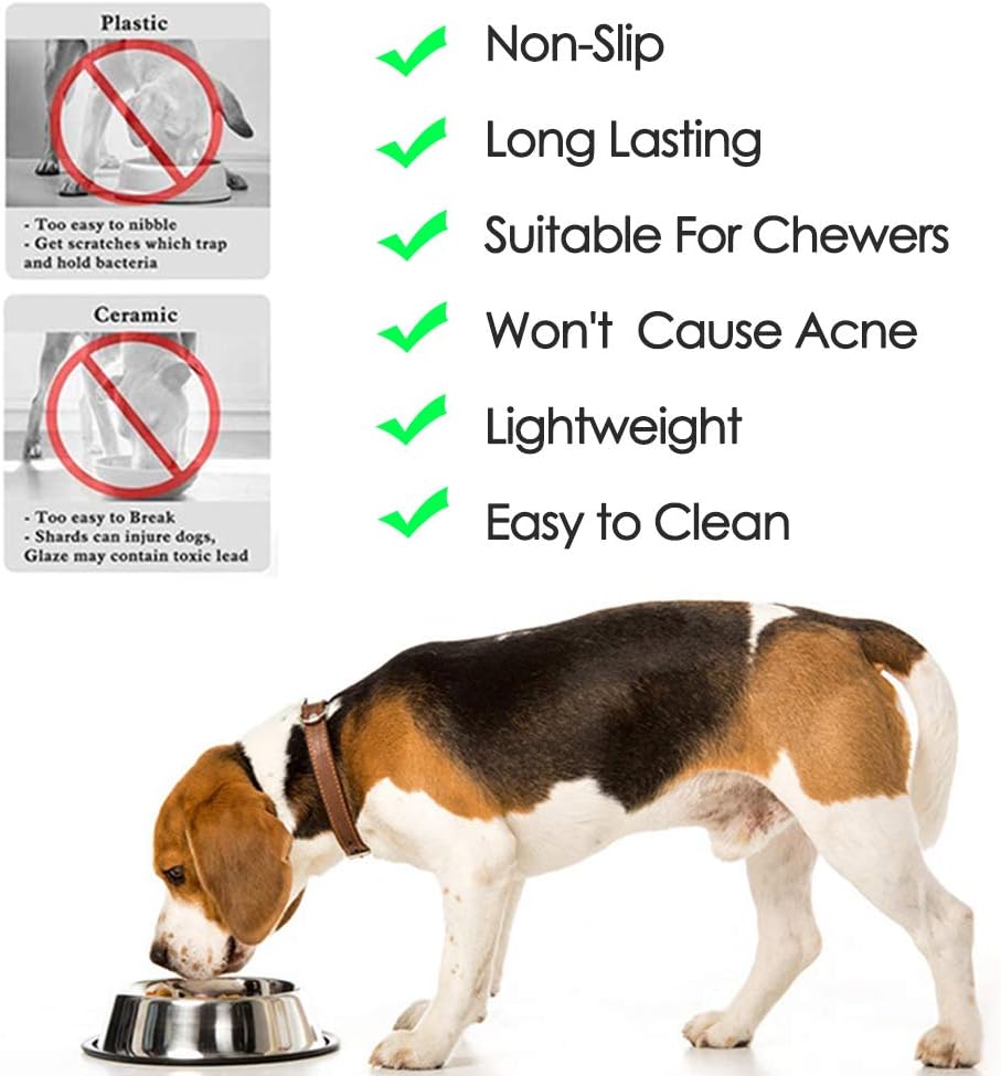 Stainless Steel Dog Bowls, 1.5 Cup/12oz Cat Bowl Water and Food with Rubber Base, Pet Bowls for Small Dogs, Cats, Puppy, Rabbit and Kitten, 3Pack