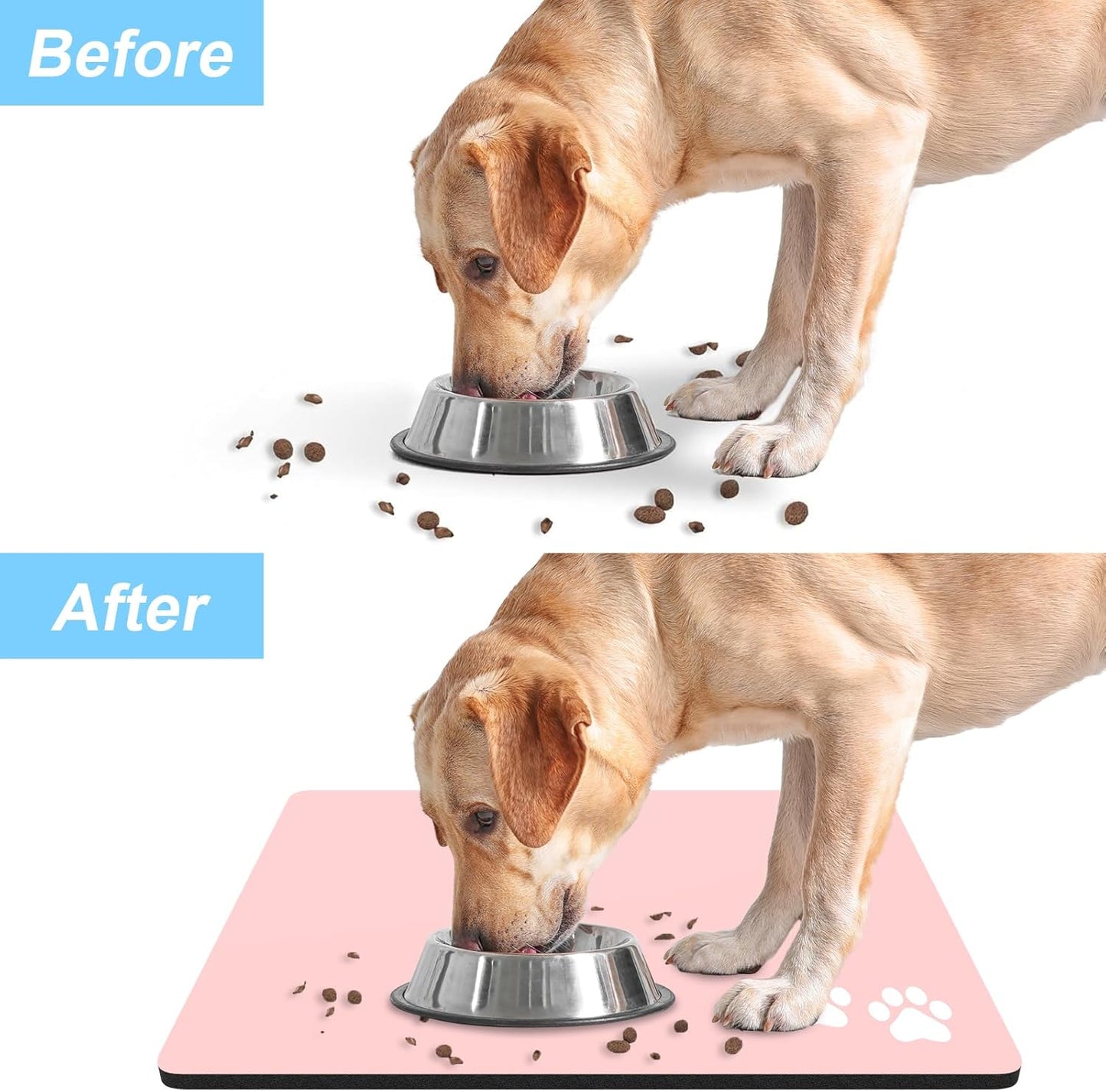 Rnivvi Dog Food Mat, 16" x 24" Footprint Absorbent Dog Cat Bowl Mat for Food and Water, Cute Anti-Slip Rubber Pet Feeding Rug Protect Floors, Puppy Placemat for Feeding & Watering Supplies, Pink