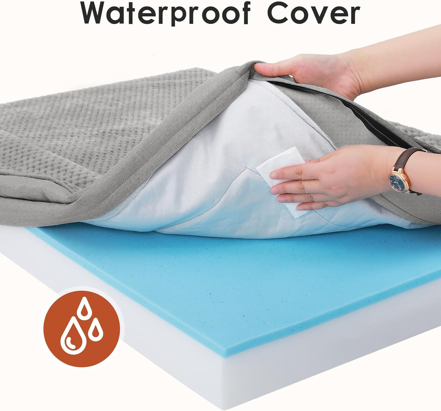 Orthopedic Dog Bed, 3 Inch Memory Foam Dog Beds for Medium Dogs, Washable Removable Cover, Nonskid Bottom, Waterproof Pet Couch for Indoor, Outdoor or Car Use, 35x23 Inches M Light Grey