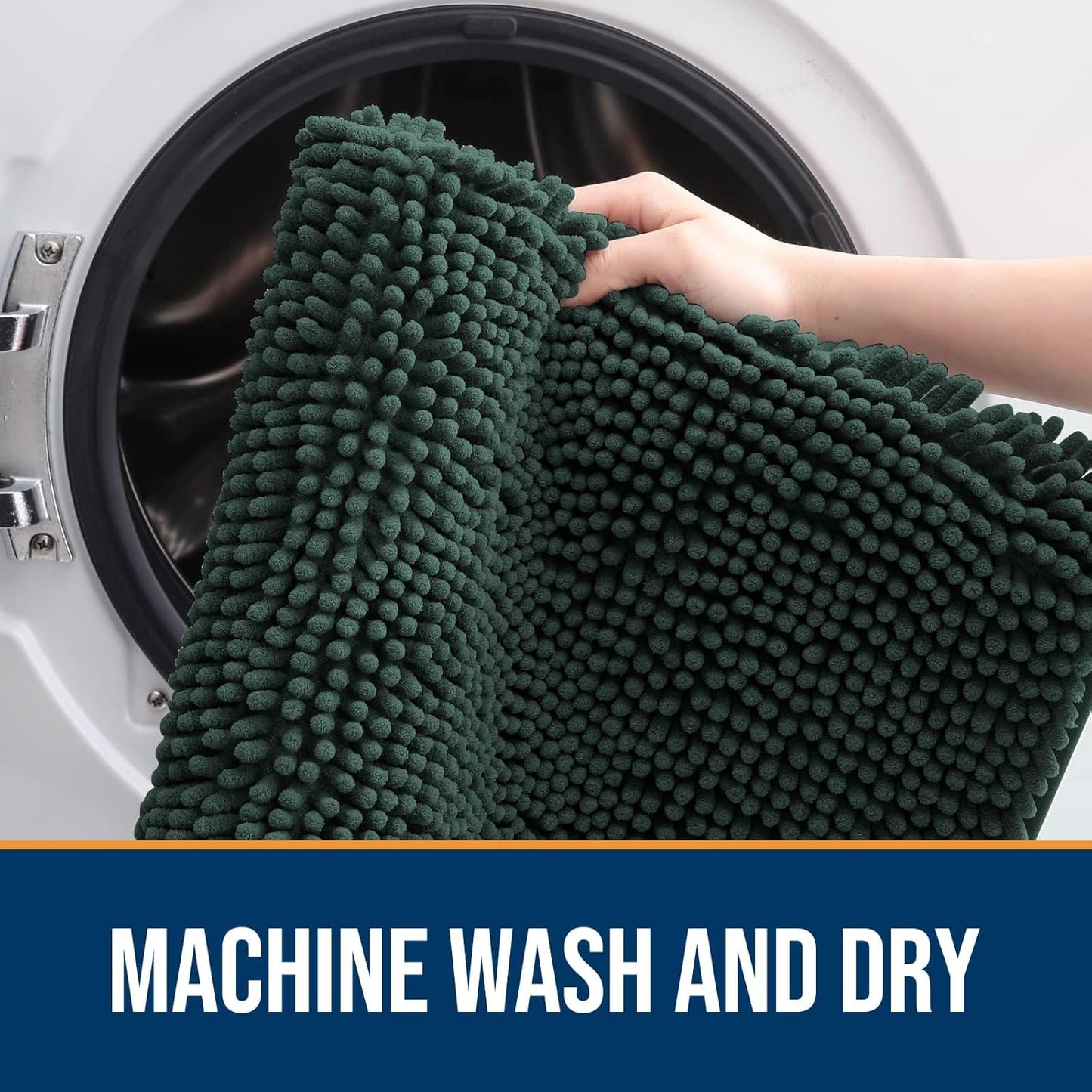 OLANLY Dog Door Mat for Muddy Paws 54x32, Absorbs Moisture and Dirt, Absorbent Non-Slip Washable Doormat, Quick Dry Chenille Mud Mat, Entry Indoor Entryway Carpet for Inside Floor, Blackish Green