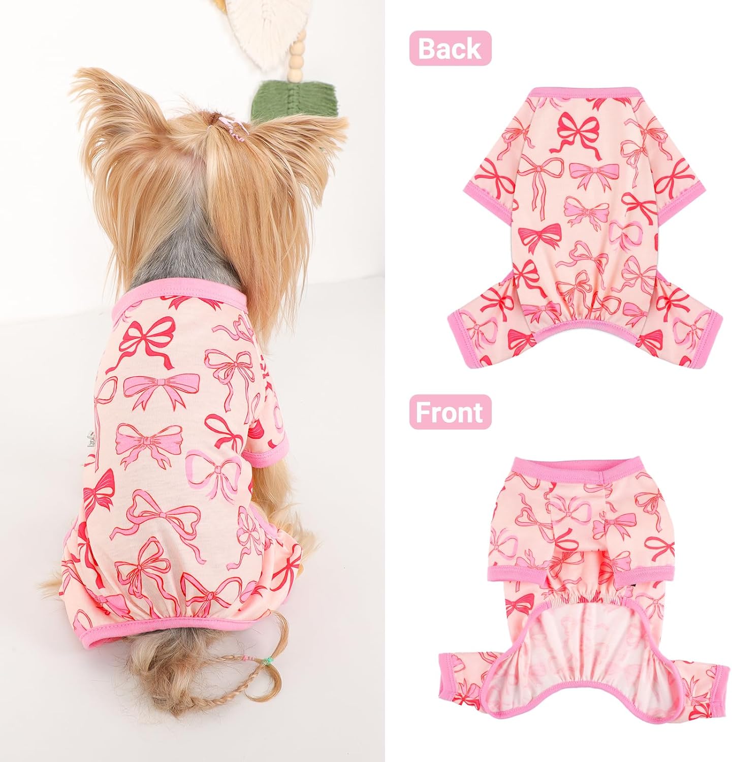 Dog Pajamas Small Sized Dogs Stretchable Summer Dog Clothes Pjs 4 Legs Girl Boy Cute Soft Puppy Outfits Doggie Cat Jammies Jumpsuit Sleeper for Pet (Bow Tie, Medium)