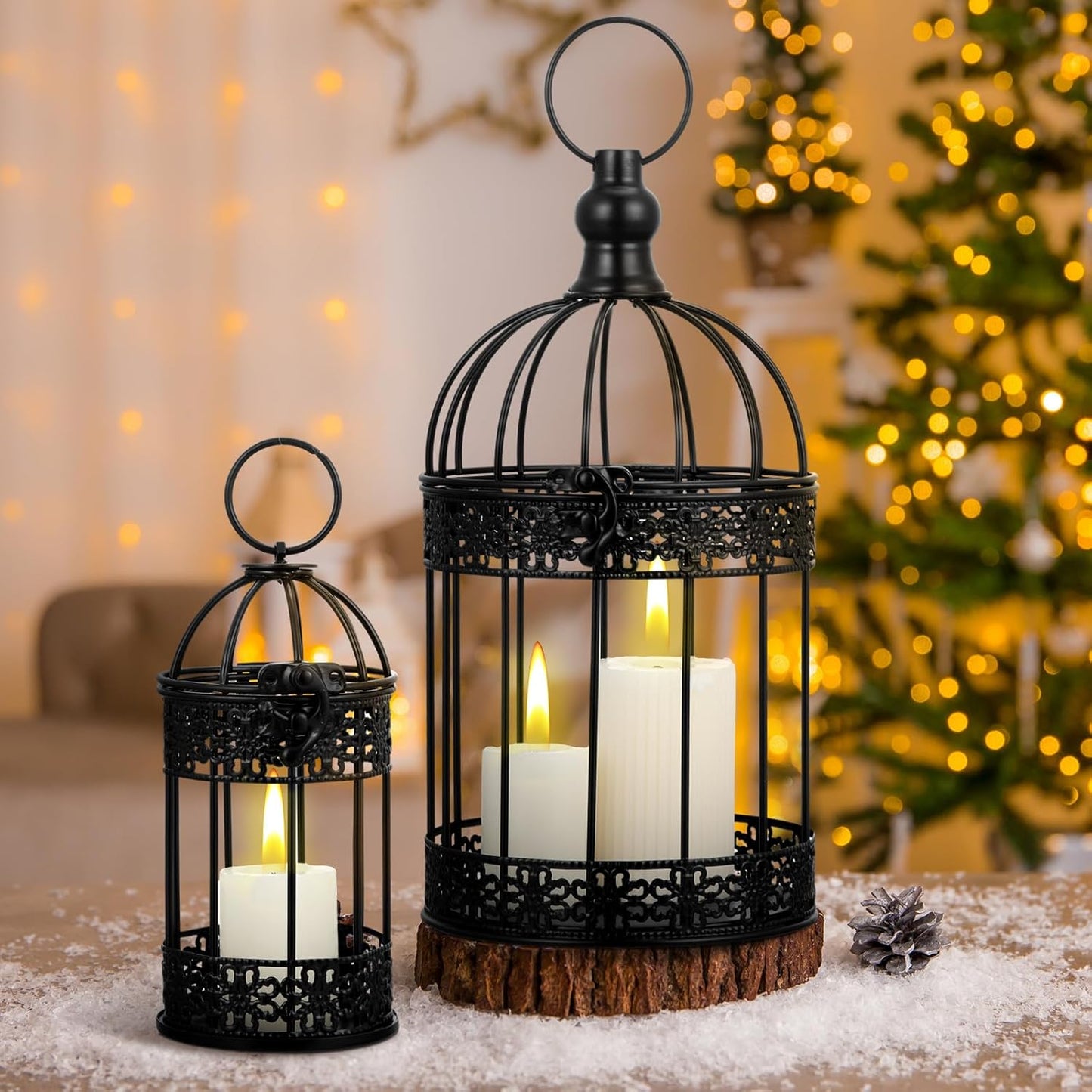 Sliner 4 Pcs Bird Cage Decorative Candle Holder Vintage Candle Holder Cage Lanterns Model for Modern Table House Home Decoration(Black)