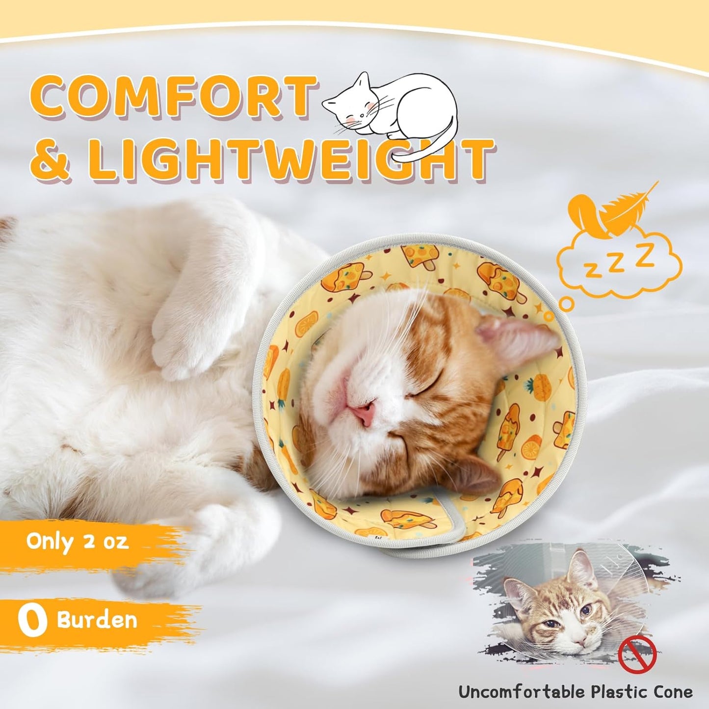 Cat Cone Collar Soft to Stop Licking, Adjustable, Foldable Lightweight Kitten Cones After Surgery Recovery for Cats & Kittens, Cat Cone Alternative (Orange, S)