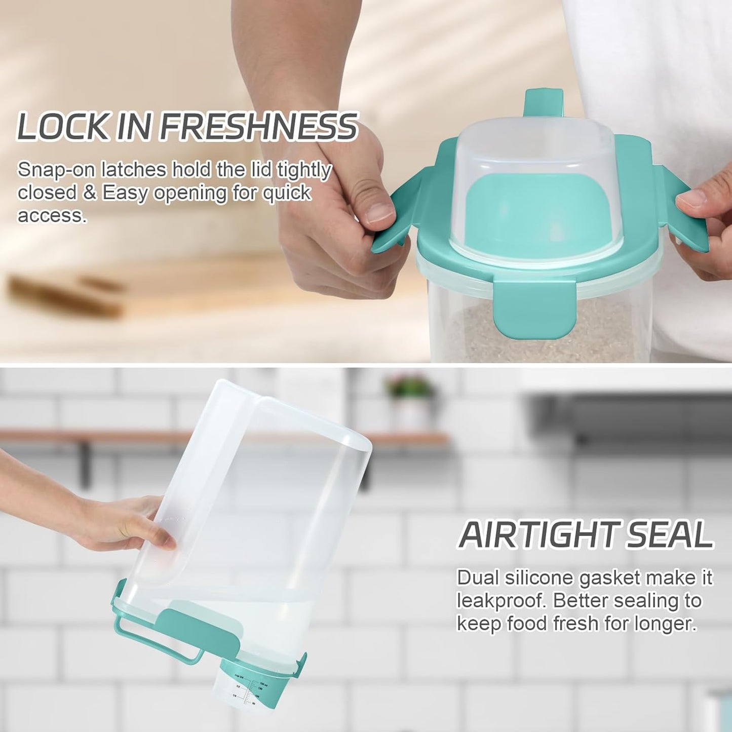 Rice Storage Container 10 Lbs, Pet Cat Dog Food Storage Container with Larger Spout and Cup, Airtight Cereal Containers Storage Food Cereal Dispenser, Kitchen and Pantry Organization Bin-Green