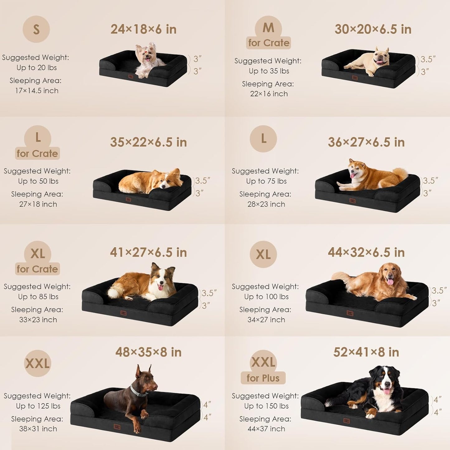 EHEYCIGA Orthopedic Dog Beds for Large Dogs, Waterproof Memory Foam Large Pet Bed with Sides, Non-Slip Bottom and Egg-Crate Foam Dog Couch Bed with Washable Removable Cover, Black