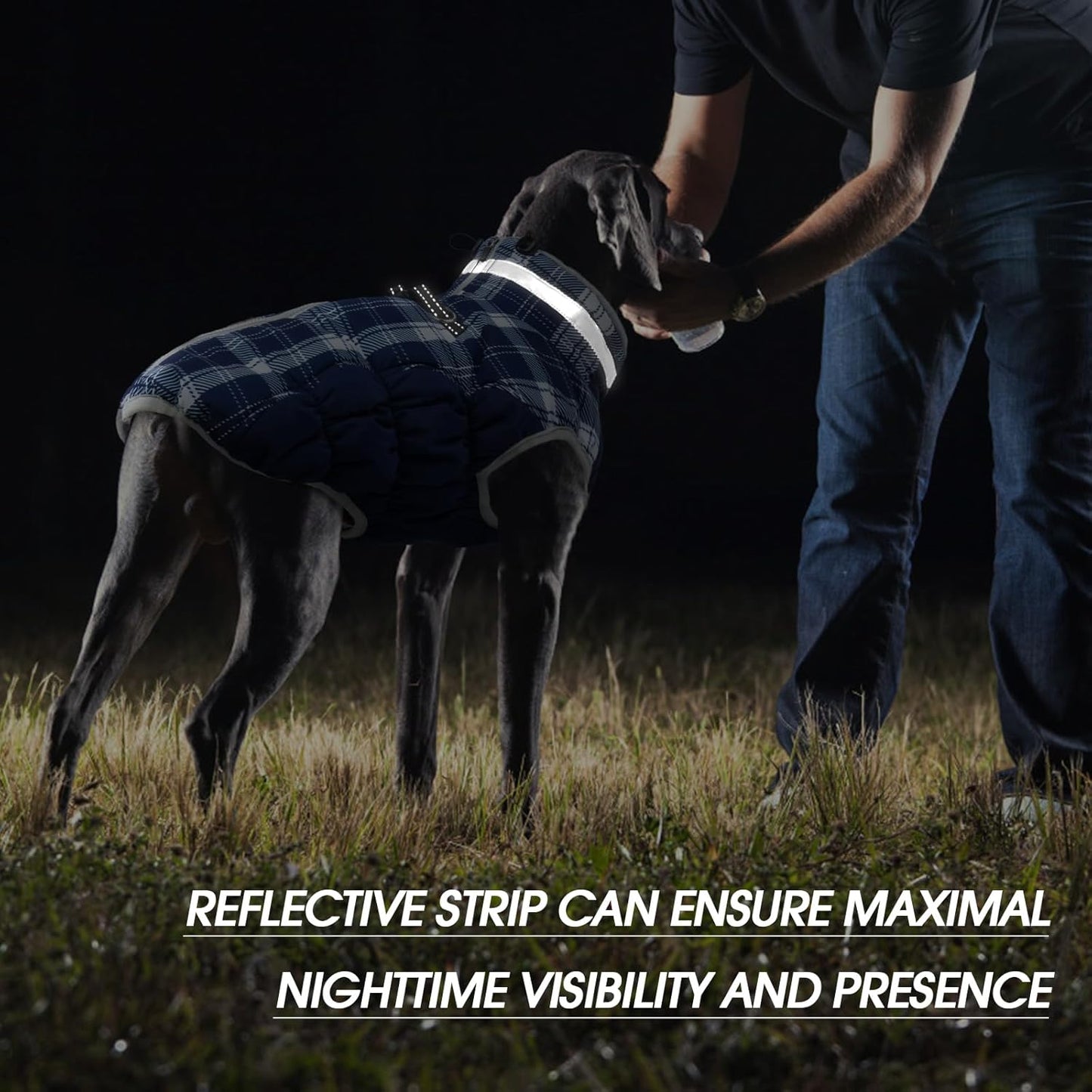 FUAMEY Dog Coat for Large Dogs,Waterproof Dog Winter Jacket with Harness Built in Puppy Cold Weather Coats Reflective Pet Vest with Zipper Warm Fleece Dogs Snowsuit Windproof Blue Plaid 2XL