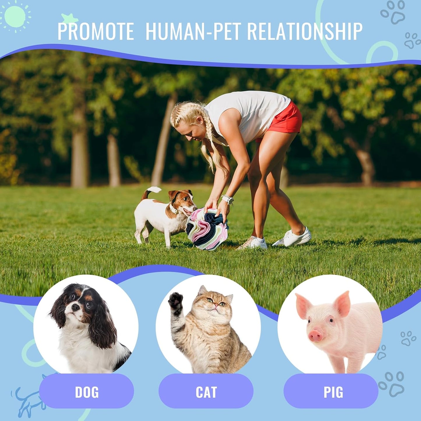 Pet Snuffle Ball, Puzzle Sniffing Interactive Dog Ball for Blind Dogs Training Stress Relief Dog Enrichment Toys Treat Machine Washable (15cm, Classic Pink Blue White)